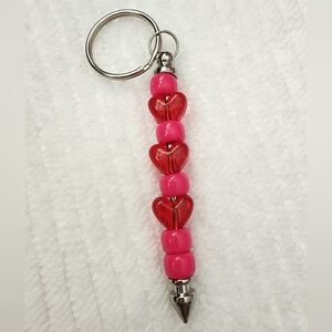 Pink and Red Heart Beaded Keychain